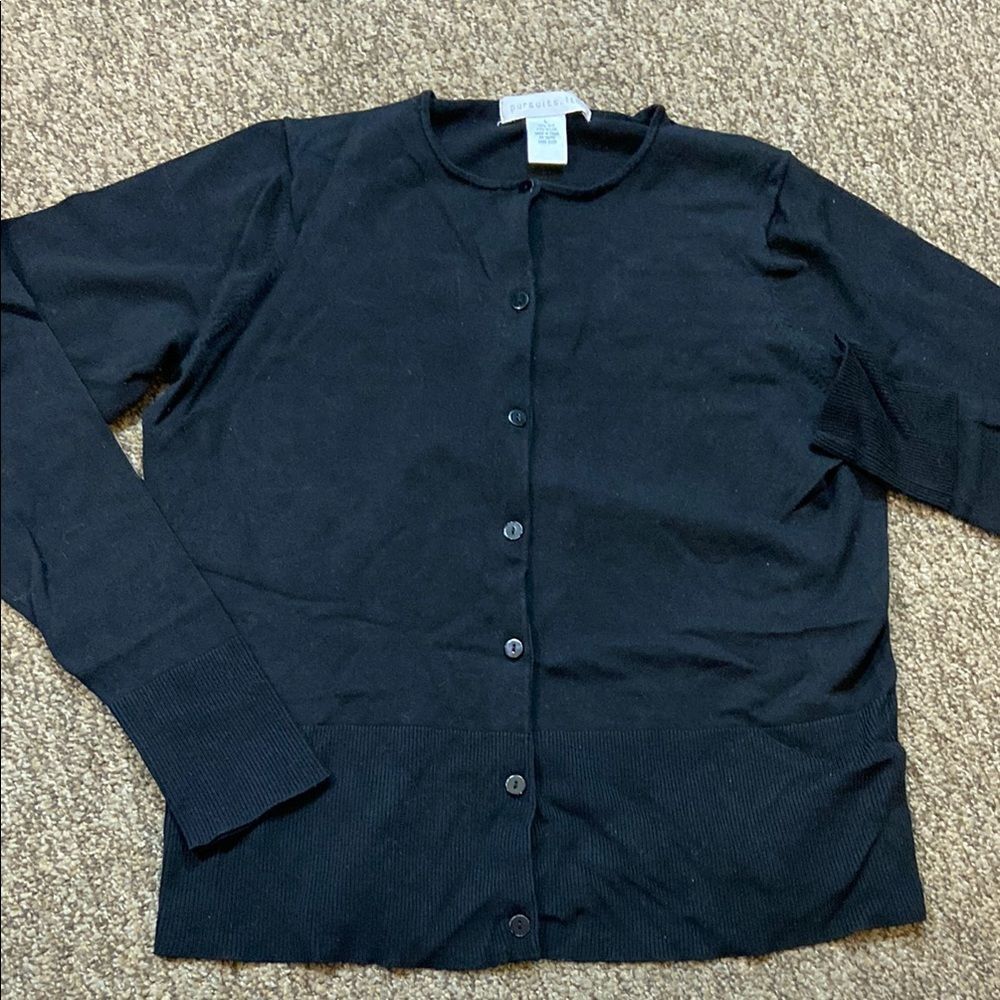 Pursuits Itd 73 💯% Silk Black Cardigan Sweater Classic Knit Size L